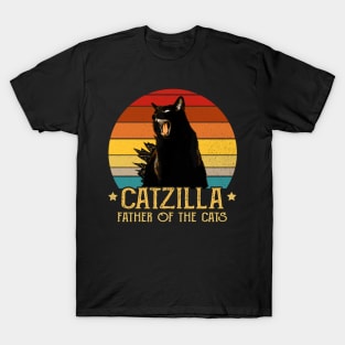 Catzilla Father Of The Cats Retro Vintage Sunset T-Shirt